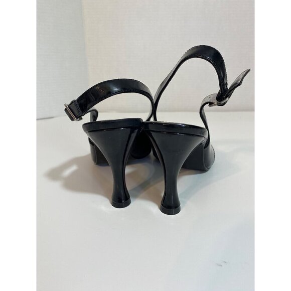 Vintage Inspired Wingtip Faux Black Patent Leather Slingback Heels Size 7.5 - Picture 5 of 10